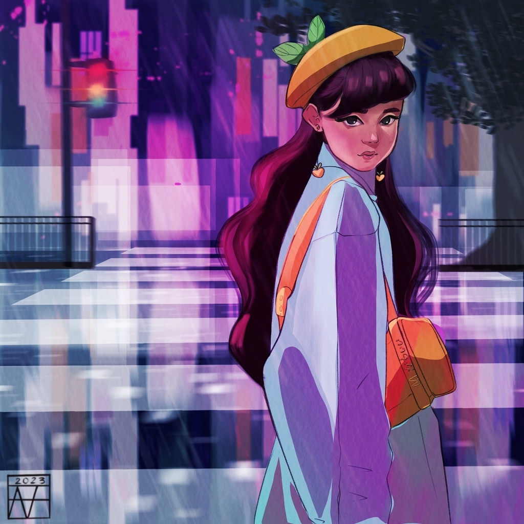 AI caption: a girl in a raincoat standing in the rain, anime