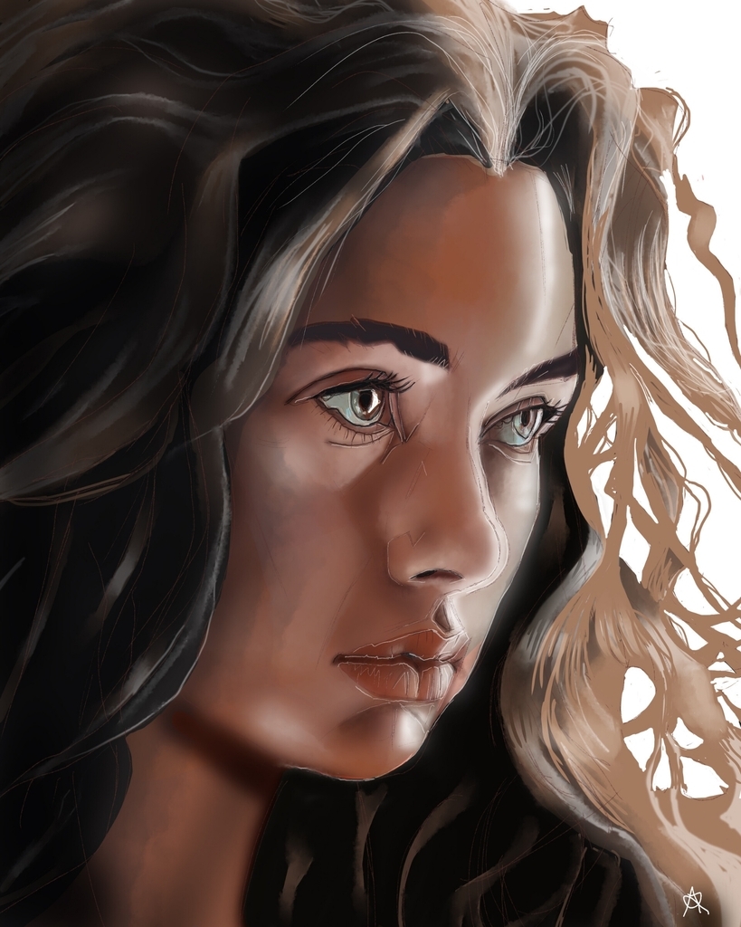 AI caption: a painting of a woman with long hair, portrait