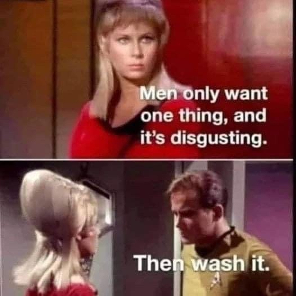 AI caption: star trek memes - men only want one thing and it's disgusting then wash it, comic book