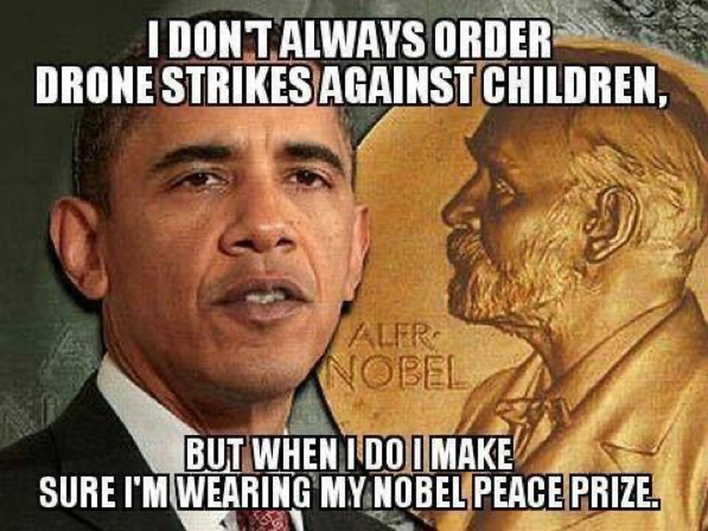 AI caption: obama's medal with the words, i don't always order drone strikes against children, it is a cartoon