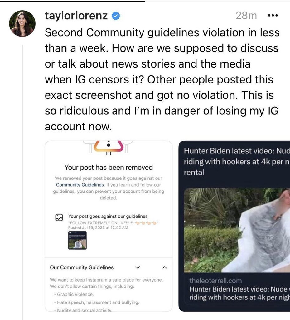 AI caption: taylor ford's tweet about community guidelines, a tweet