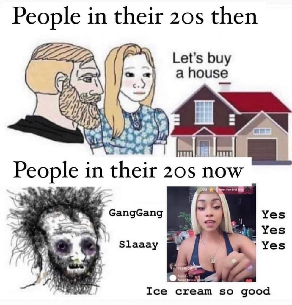 AI caption: people in the 20s then people in the 20s now shane ice so yes, it is a comic