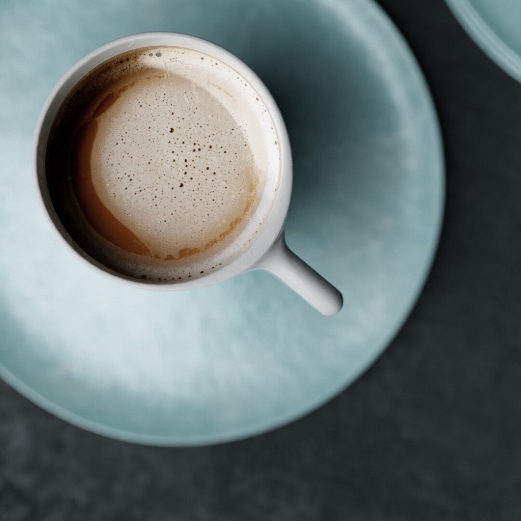 AI caption: two cups of coffee on a plate, black and white